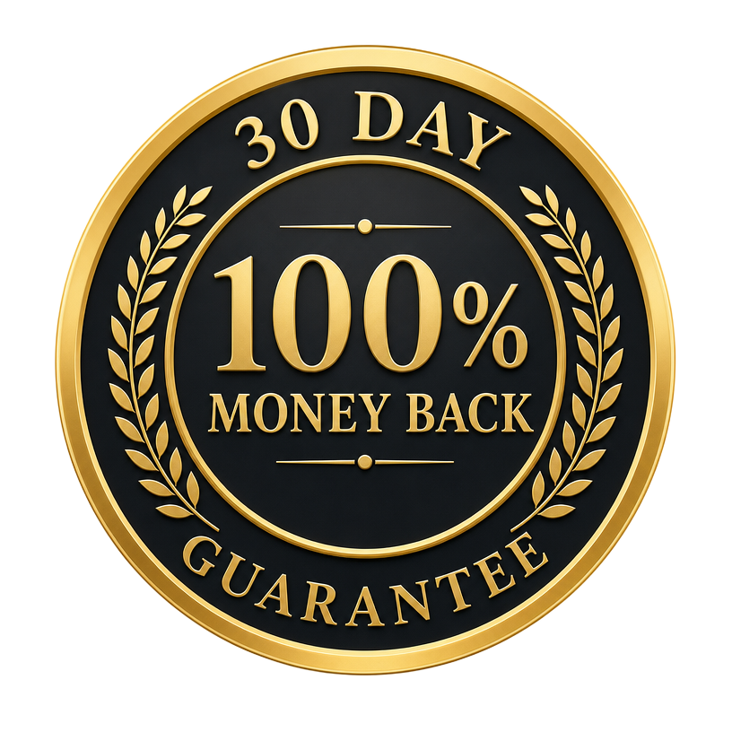 30 day 100% money back guarantee badge